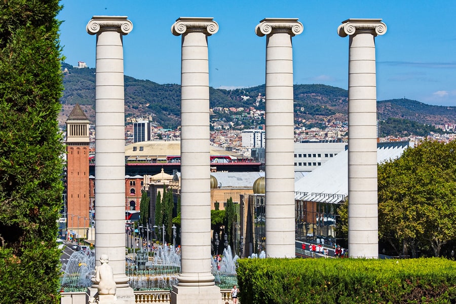 Montjuic columns from behind.